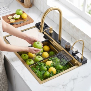 Chiuvetă bucatarie multifuncțională din oțel 10 în 1 REA Alonzo Brush Gold - Img 9