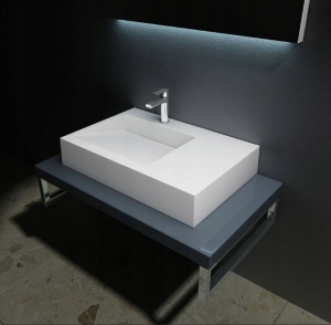 Chiuveta De Blat PRO CASPAR, Dimensiuni 75x50x 13 cm, Montaj Pe Blat, Design Deosebit, Forma Dreptunghiulara, Conglomerat, Alb - Img 3
