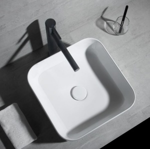 Chiuveta de blat PRO OSLO, Dimensiuni 38.5x 38.5x 13cm, Forma patrata, Ceramica sanitara, Fara gaura baterie, Alb - Img 5