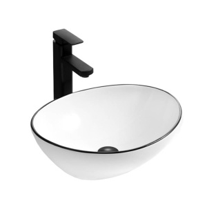 Chiuveta de blat PRO VERA Black Edge, Dimensiuni 40.5 x 33 x 14 cm, Forma Ovala, Ceramica sanitara, Alb/Negru - Img 1