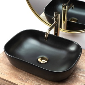 Chiuveta de blat REA BELINDA BM, Dimensiuni 46.5 cm x 33 x 13.5 cm, Ceramica Sanitara,fara gaura baterie, Negru Mat - Img 2