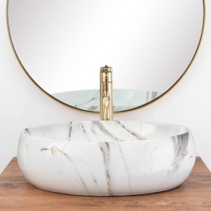 Chiuveta de blat REA LINDA LAVA, Dimensiuni 48 x 34x 14.5cm, Forma Ovala, Ceramica sanitara, Imitatie Marmura - Img 3