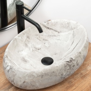 Chiuveta de blat REA LINDA STONE, Dimensiuni 48 cm x 34 x 14.5 cm, Ceramica Sanitara,fara gaura baterie, Imitatie Marmura - Img 3