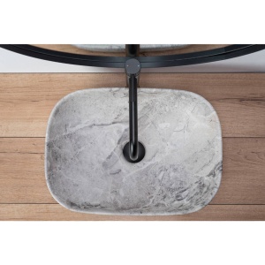 Chiuveta de blat REA LIVIA STONE, Dimensiuni 46.5 cm x 33 x 13.5 cm, Ceramica Sanitara,Imitatie marmura, Alb/Negru - Img 5