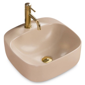Chiuveta de blat REA LUIZA Beige Matt 42, Dimensiuni 42.5 cm x 42.5 x 15.5 cm, Ceramica Sanitara,Gaura baterie, Bej Mat - Img 1