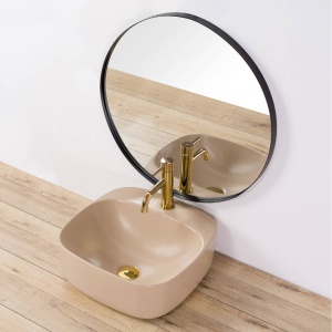 Chiuveta de blat REA LUIZA Beige Matt 42, Dimensiuni 42.5 cm x 42.5 x 15.5 cm, Ceramica Sanitara,Gaura baterie, Bej Mat - Img 3
