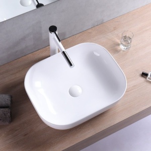 Chiuveta de blat REA MONA SLIM, Dimensiuni 50.5cm x 40 x 14cm, Ceramica Sanitara,fara gaura baterie, Alb - Img 2
