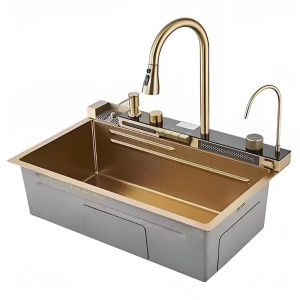 Chiuveta de bucatarie ARGOS multifunctionala, Dimensiune 75X46cm, Culoare Gold Steel, Termostat cu Display LCD - Img 23