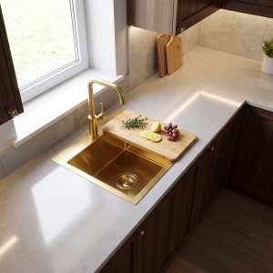 Chiuveta de bucatarie din inox cu set de accesorii Rea Leo 40 brush gold - Img 4