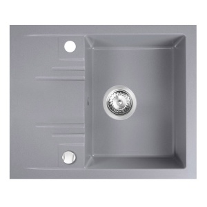 Chiuveta de bucatarie FERRO, Dimensiune 58x48cm, O cuva cu picurator, Culoare Gri - Img 1