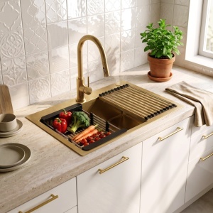 Chiuveta din inox cu set de accesorii Rea Liam Brush Gold 58 cm - Img 4
