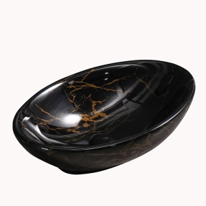 Chiuveta lavoar oval cu montaj pe blat, din ceramica,Lumo Black Marble Gloss 53 x 33 cm - Img 7