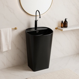 Chiuveta ovala independenta tip piedestal din ceramica Claro negru - Img 11