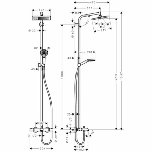 Coloana de dus cu baterie termostatata si pipa cada Hansgrohe Crometta E240 - Img 2