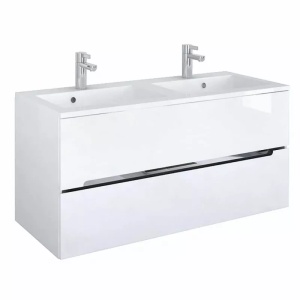 Dulap baza suspendat Oristo Silver alb lucios 120 x 44.5 x 55 cm cu 2 sertare