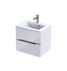 Dulap baza suspendat pentru lavoar Oristo Silver alb lucios 60 x 45 x 55 cm cu 2 sertare