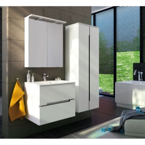 Dulap baza suspendat pentru lavoar Oristo Silver alb lucios 60 x 45 x 55 cm cu 2 sertare - Img 2
