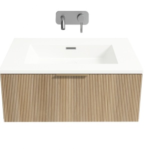Lavoar baie incastrat din conglemerat, alb, Veldman Lotus 60 x 46 cm - Img 3
