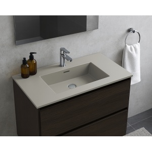 Lavoar baie incastrat din conglemerat, cu gaura baterie, bej mat, Veldman Lotus 80 x 46 cm - Img 3