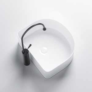 Lavoar ceramic alb cu caneluri si montaj pe blat Fino White Gloss 40 x 35 cm - Img 5