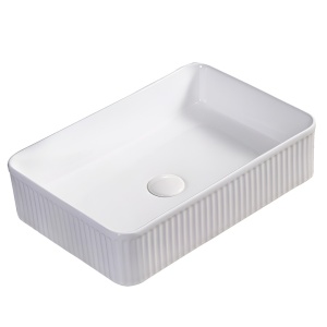 Lavoar ceramic dreptunghiular cu caneluri si cu fixare pe blat Aura White Gloss 50 x 34 cm