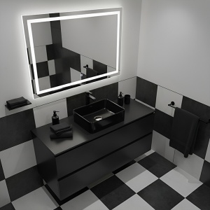 Lavoar ceramic dreptunghiular cu fixare pe blat Luxo Black Gloss 41 x 31 cm - Img 6
