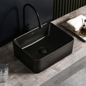 Lavoar ceramic dreptunghiular cu fixare pe blat Luxo Black Matt 41 x 31 cm - Img 2