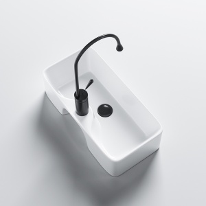 Lavoar ceramic dreptunghiular cu montaj pe blat Lia White Gloss 50 x 25 cm - Img 5