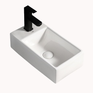 Lavoar ceramic dreptunghiular cu montaj pe blat Lucy White Gloss 46 x 25 cm - Img 7