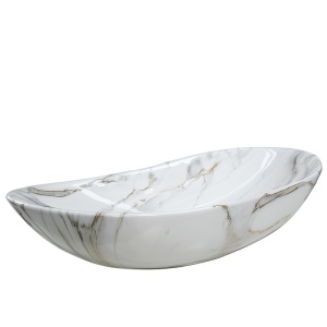 Lavoar ceramic oval alb marmorat cu montaj pe blat Lavi White Gloss 62 x 36 cm - Img 3
