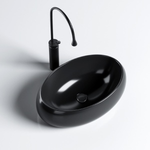 Lavoar ceramic oval cu montaj pe blat Cari Black Gloss 50 x 31 cm - Img 3