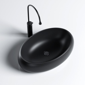 Lavoar ceramic oval cu montaj pe blat Cari Black Matt 60 x 40 cm - Img 3