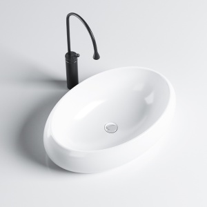Lavoar ceramic oval cu montaj pe blat Cari White Gloss 60 x 40 cm - Img 3
