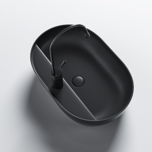Lavoar ceramic oval cu montaj pe blat Emi Black Matt 60 x 40 cm - Img 3