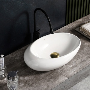 Lavoar ceramic oval cu montaj pe blat Emma White Gloss 49 x 31 cm - Img 7