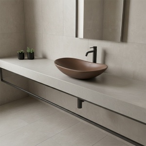 Lavoar ceramic oval cu montaj pe blat Lavi Brown Matt 62 x 36 cm - Img 6