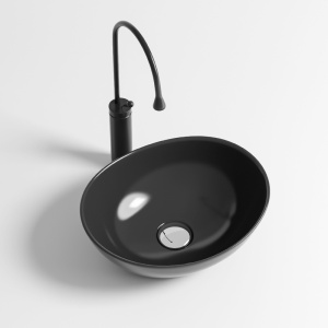 Lavoar ceramic oval cu montaj pe blat Lumo Black Gloss 40 x 33 cm - Img 4