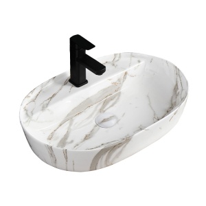 Lavoar ceramic oval cu montaj pe blat, marmura alb lucioasa Emi White Gloss 60 x 40 cm - Img 8