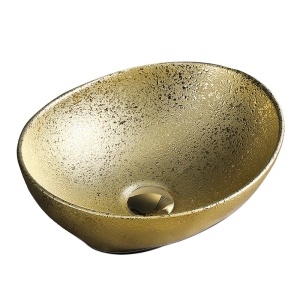 Lavoar ceramic oval cu montaj pe blat si structura aurita Lumo 40 x 33 cm - Img 3