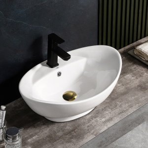 Lavoar ceramic oval cu montaj pe blat Tera White Gloss 58 x 39 cm - Img 7