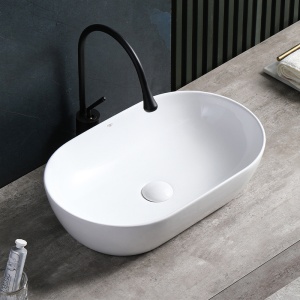 Lavoar ceramic oval cu montaj pe blat Tes White Gloss 55 x 30 cm - Img 2