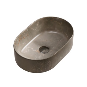 Lavoar ceramic oval din marmura bej cu montaj pe blat Navi 46 x 31 cm - Img 5