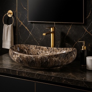 Lavoar ceramic oval din marmura maro Amore-MAR7-500, 65 x 37 cm - Img 6