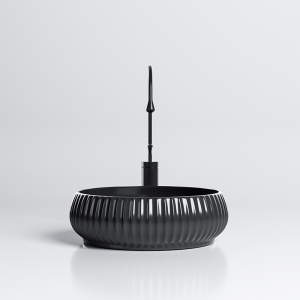 Lavoar ceramic rotund cu caneluri si montaj pe blat Naomi Black Gloss 40 x 15 cm - Img 4