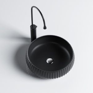 Lavoar ceramic rotund cu caneluri si montaj pe blat Naomi Black Matt 40 x 15 cm - Img 3
