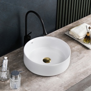 Lavoar ceramic rotund cu fixare pe blat Lava White Gloss 36 x 12 cm - Img 6