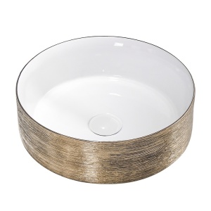 Lavoar ceramic rotund cu interior alb si exterior auriu si montaj pe blat Lava 36 x 12 cm - Img 5