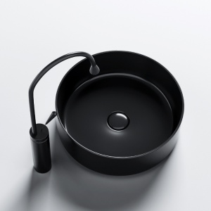 Lavoar ceramic rotund cu montaj pe blat Lava Black Gloss 36 x 12 cm - Img 5