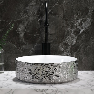 Lavoar ceramic rotund cu montaj pe blat Lava Silver 36 x 12 cm - Img 4