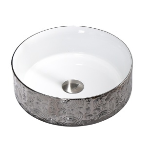 Lavoar ceramic rotund cu montaj pe blat Lava Silver 36 x 12 cm - Img 14